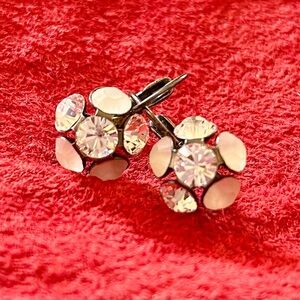 Vintage White & Crystal Leverback Earrings